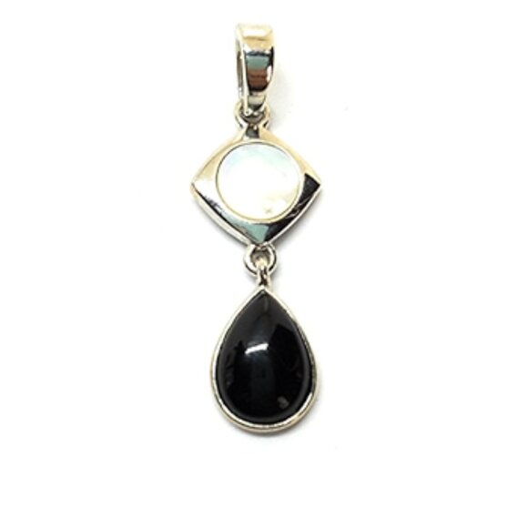 LIA Sophia 2011 Black & Silver Domino Retired Slide Pendant Mother of Pearl - Picture 1 of 2